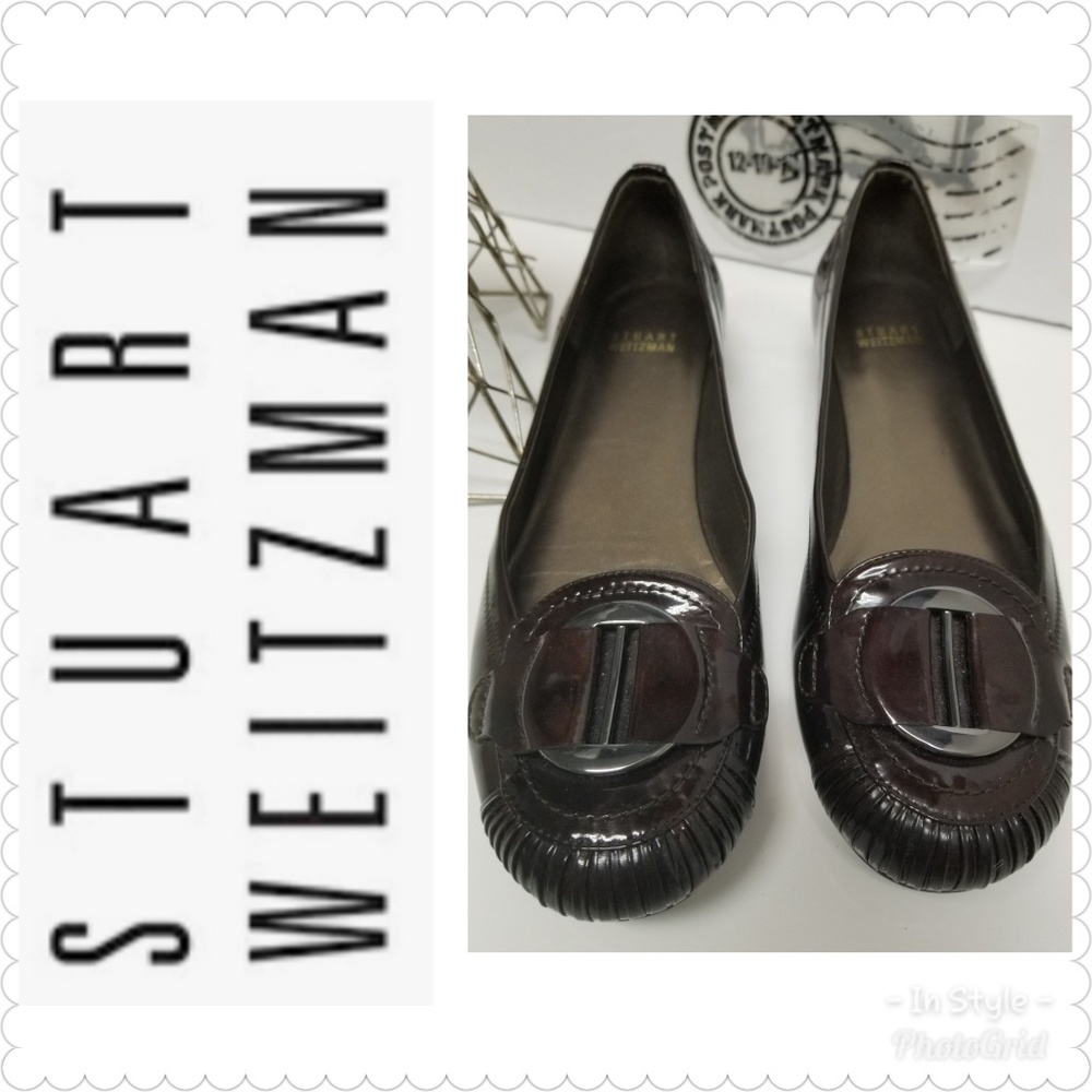 Stuart Weitzman brown silver buckle loafers - Picture 1 of 8